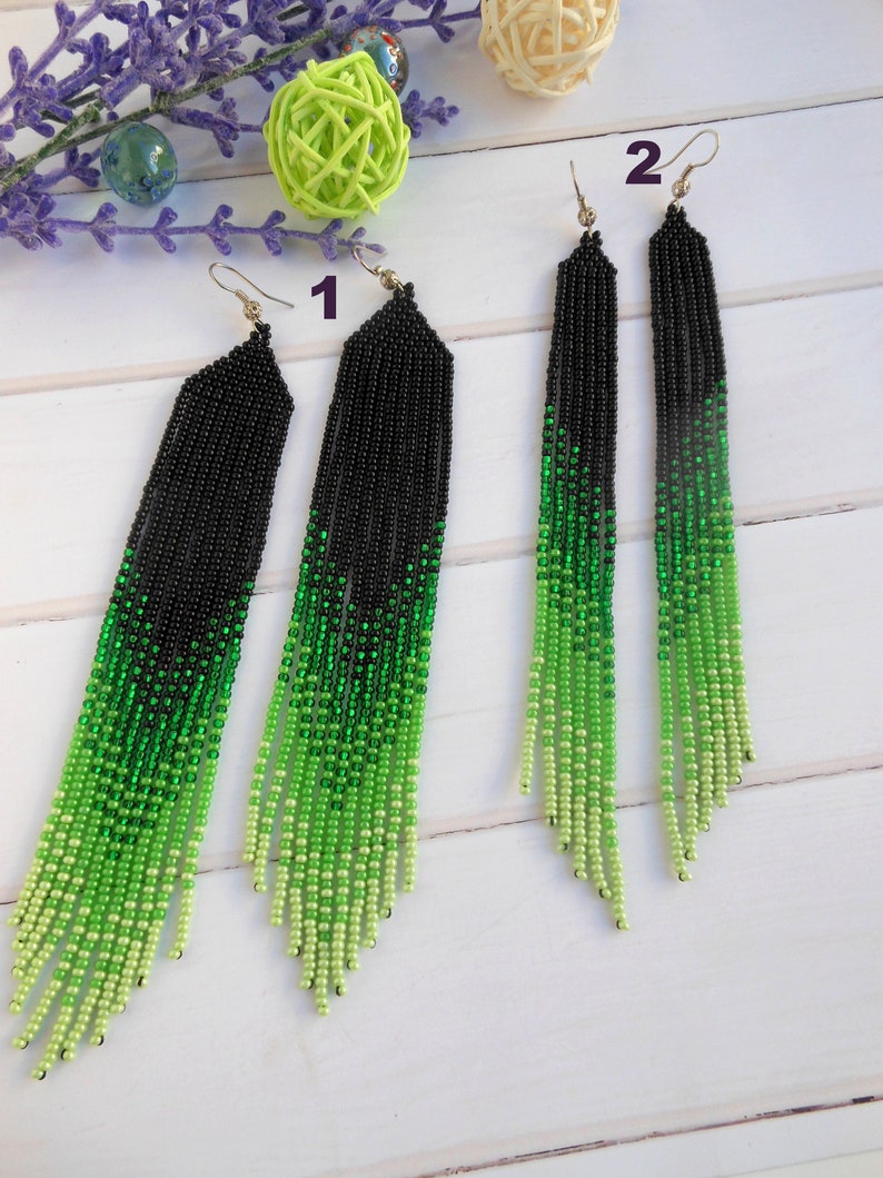 Boho earrings dangle Long ombre earrings seed bead earrings Extra long red earrings Shoulder earrings Beadwork earrings mother day gift