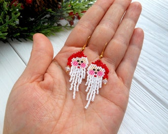 Santa Beaded Earrings Christmas Holiday Jewelry for women Seed Bead Fringe Dangle Earrings Christmas gift for girls