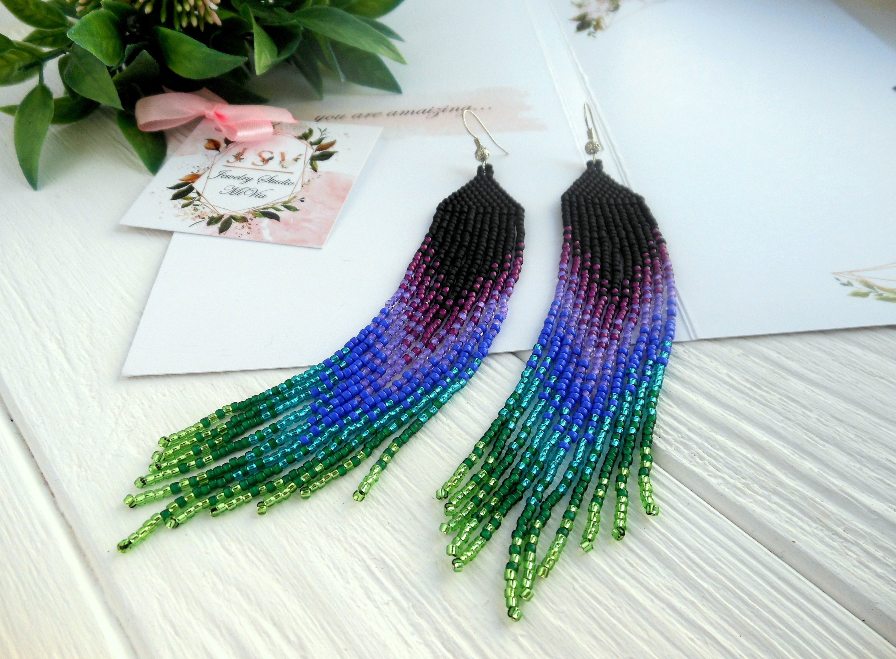 Women long earring dangle purple earrings for women gift jewelry seed bead earrings