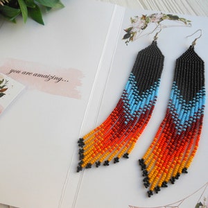 Handgjorda örhängen med pärlor från Indianerna, örhängen med smycken från Indianerna, pärlsmycken från Indianerna som present 5.53 tum