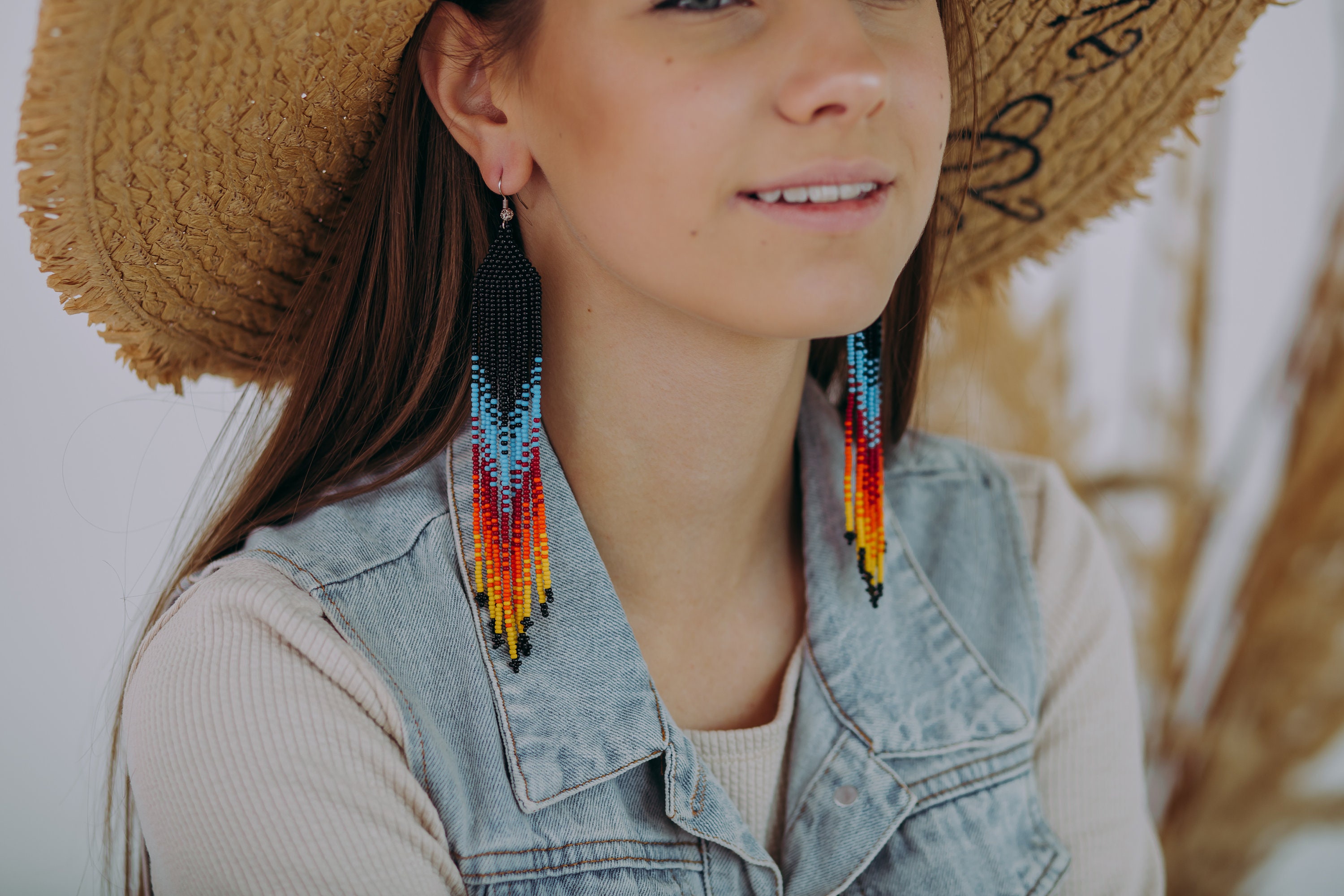 Ethnic Beaded Face Charm Longer Earrings