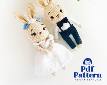 Crochet Doll Amigurumi Pattern Bunny Love Story, PDF Pattern, English