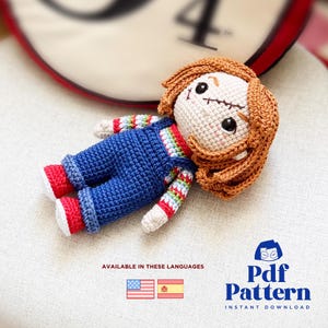 Schema per bambola amigurumi all&#39;uncinetto Chucky Doll, schema PDF, inglese, spagnolo