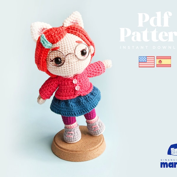 Crochet Doll Amigurumi Pattern Panda Mei, PDF Pattern, English, Espanol