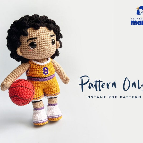 Häkelpuppe Amigurumi Anleitung Basketball Spieler, PDF Anleitung, englisch