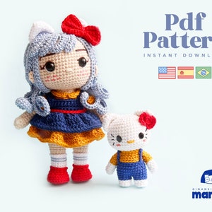 Crochet Doll Amigurumi Pattern Kitty Kat, PDF Pattern, English, Spanish and Portuguese