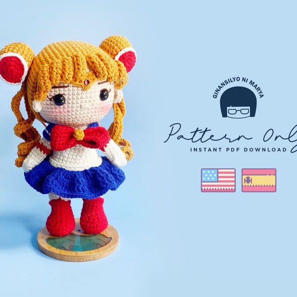 Modello Amigurumi per bambola all'uncinetto Ragazza marinaia, modello PDF, inglese, spagnolo