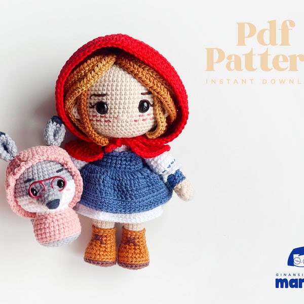 Patrón Muñeca Amigurumi Crochet Niña Caperucita Roja, Patrón PDF, Inglés