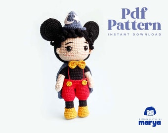 Crochet Doll Amigurumi Pattern Mikey, Patron PDF, Anglais