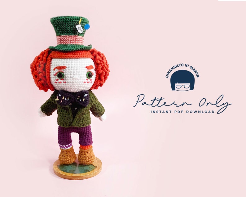 Crochet Doll Amigurumi Pattern Fun Hatter, PDF Pattern, Anglais image 1