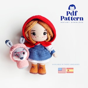 Crochet Doll Amigurumi Pattern Red Riding Hood Girl, PDF Pattern, English, Español