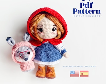 Crochet Doll Amigurumi Pattern Red Riding Hood Girl, PDF Pattern, English, Español