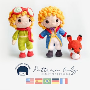 Crochet Doll Amigurumi Pattern Prince and Fox, PDF Pattern, English, Spanish, Portuguese, Deutsch, French