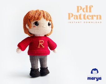 Poupée au crochet Amigurumi, motif sorcier garçon, patron PDF, anglais