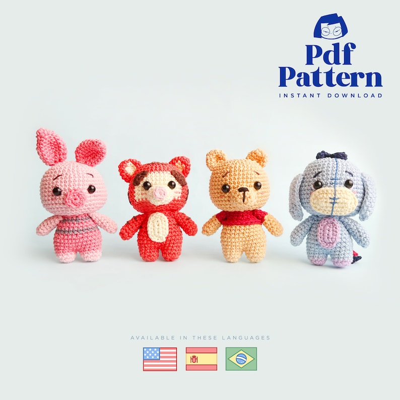 Crochet Doll Amigurumi Pattern Winnie and Friends, PDF Pattern, English, Espanol image 3