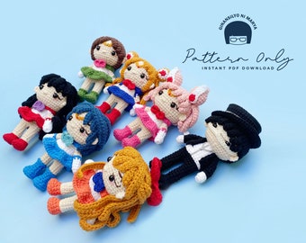 Crochet Doll Amigurumi Pattern Sailor Warriors Mini Size, PDF Pattern, English