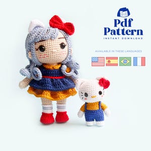 Patrón Muñeca Amigurumi Crochet Kitty Kat, Patrón PDF, Español, Inglés y Portugués, Francés
