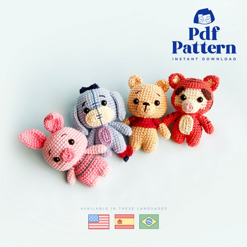 Crochet Doll Amigurumi Pattern Winnie and Friends, PDF Pattern, English, Espanol image 1
