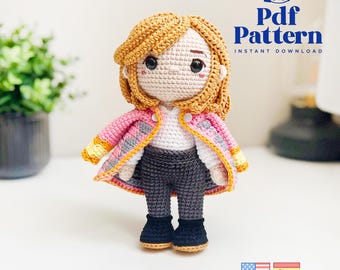Crochet Doll Amigurumi Pattern Wizard, PDF Pattern, English, Español