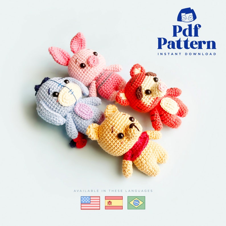 Crochet Doll Amigurumi Pattern Winnie and Friends, PDF Pattern, English, Espanol image 2