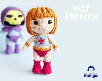 Crochet Doll Amigurumi Pattern Heman, Patron PDF, Anglais