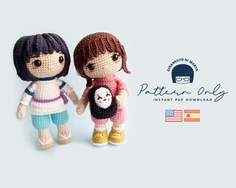 Crochet Doll Amigurumi Pattern Spirit Boy and Bathhouse Girl, PDF Pattern, English, Espanol