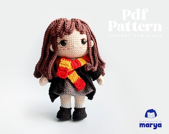 Patroon gehaakte pop amigurumi heksenmeisje, pdf-patroon, Engels