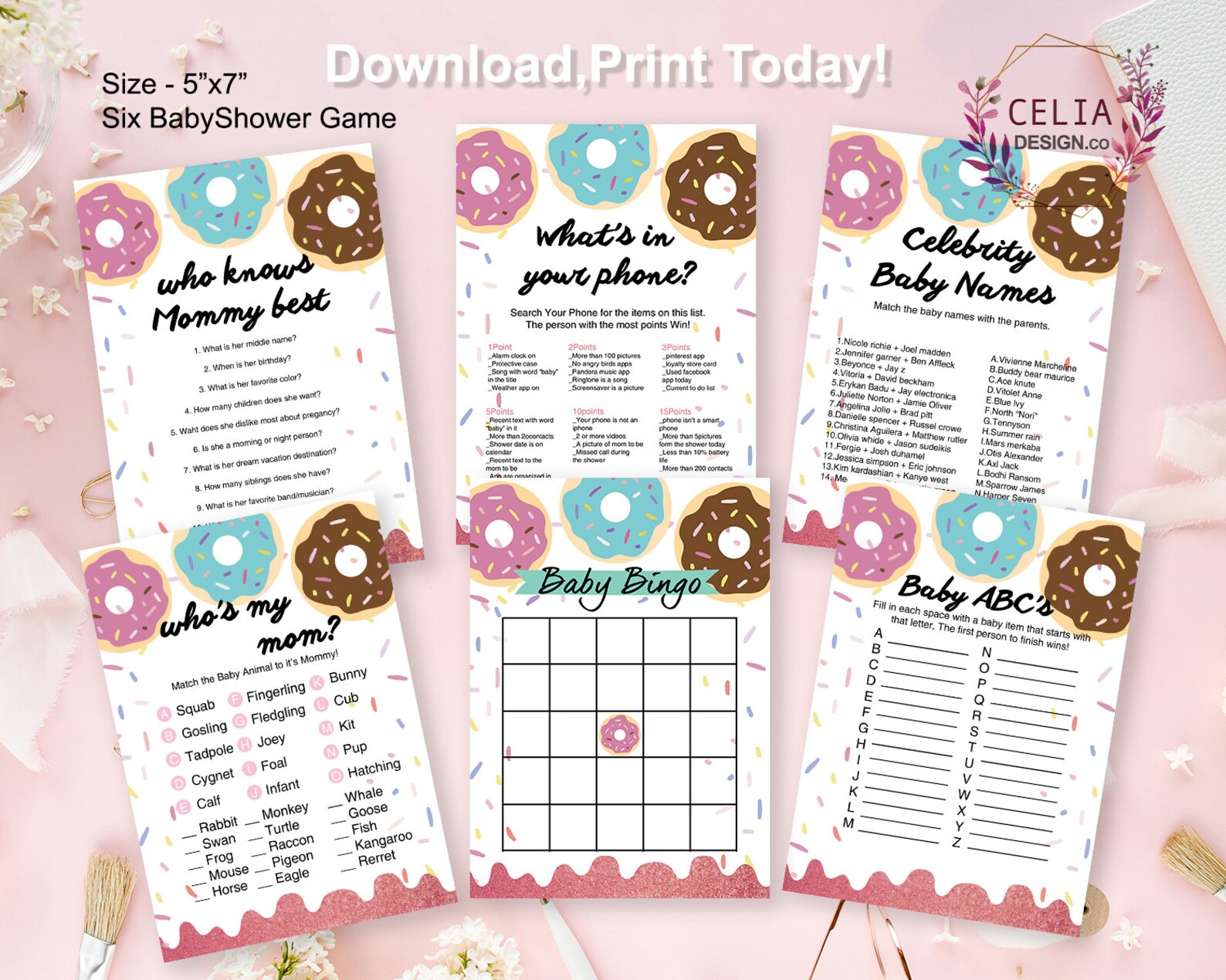 INSTANT DOWNLOAD, Donut BABY Games Package,printable Donut Baby Shower ...