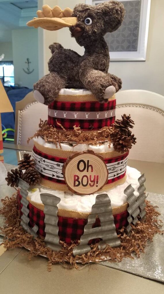 buffalo plaid diaper cake