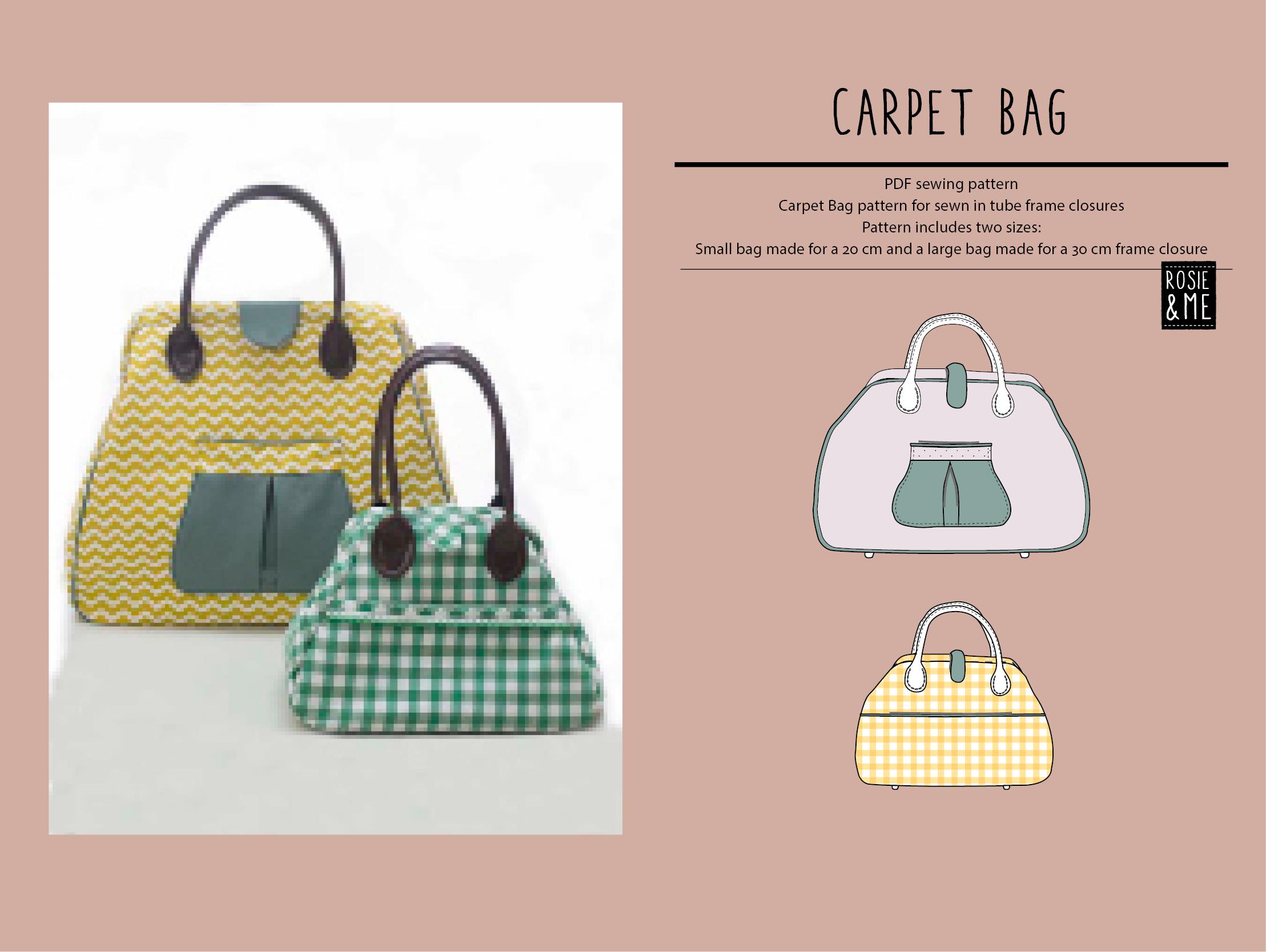 Carpet Bag Digital Sewing Pattern l with pockets l used for tube frame clasp l In Two Sizes l Instant download l with Photo Instructions