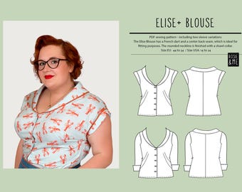 Two Blouse PDF Sewing Patterns l Folded cap or long sleeve l French dart l US Size 14-24 l EU 44-54 l l Photo Instructions and Fit Tutorial