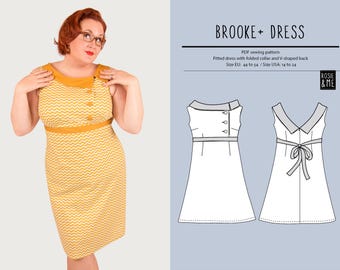 Dress with V-shaped back and folded collar l Downloadable Sewing Pattern l US Size 14-24 l EU 44-54 l w Photo Instructions and Fit Tutorial