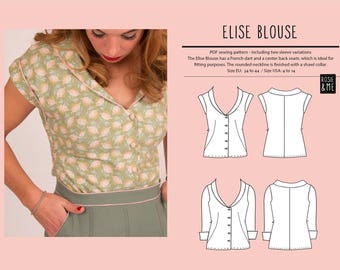 Two Blouse PDF Sewing Patterns l Folded cap or long sleeve l French dart l US Size 4-14 l EU 34-44 l l Photo Instructions and Fit Tutorial