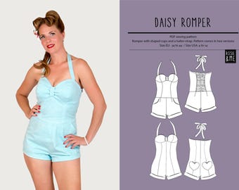 Two Romper PDF Sewing Patterns in one l Halter neck l US Size 4-14 l EU 34-44 l Instant download l with Photo Instructions and Fit Tutorial
