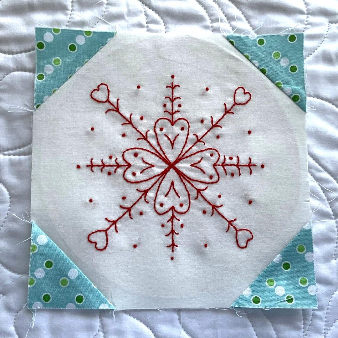 Redwork Snowflake Snowballs & Snowflakes Redwork 2025 Block of the Month Block 6, SSBOM ...