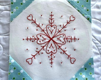 Snowballs & Snowflakes Redwork 2025 Block of the Month Block 6, SSBOM