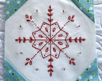 Snowballs & Snowflakes Redwork 2025 Block of the Month Block 4, SSBOM