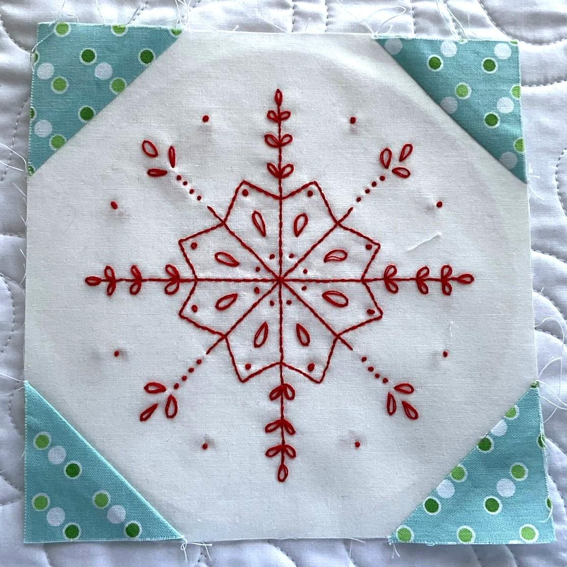 Redwork Snowflake Snowballs & Snowflakes Redwork 2025 Block of the Month Block 4, SSBOM ...
