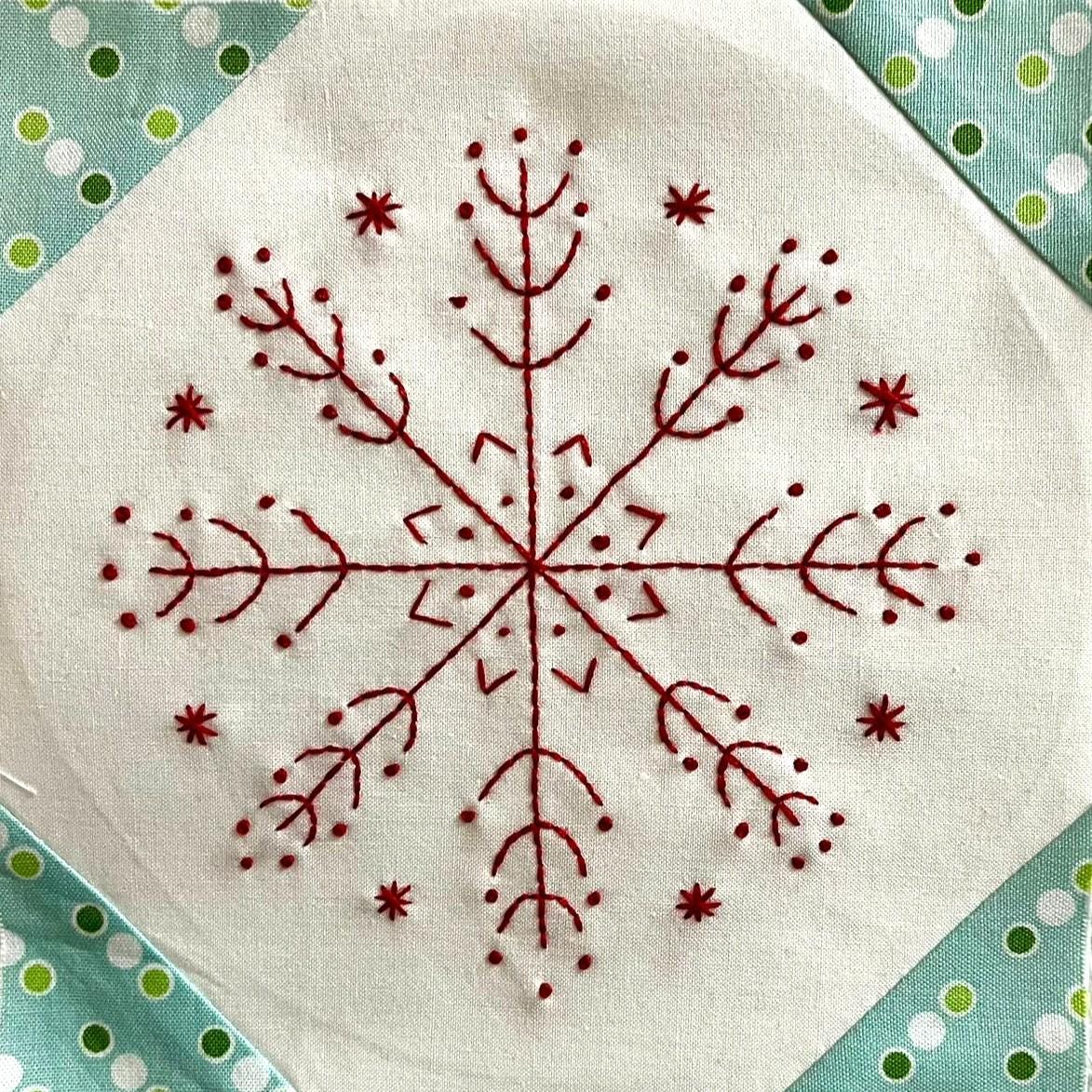 Redwork Snowflake Snowballs & Snowflakes Redwork 2025 Block of the Month Block 9, SSBOM ...