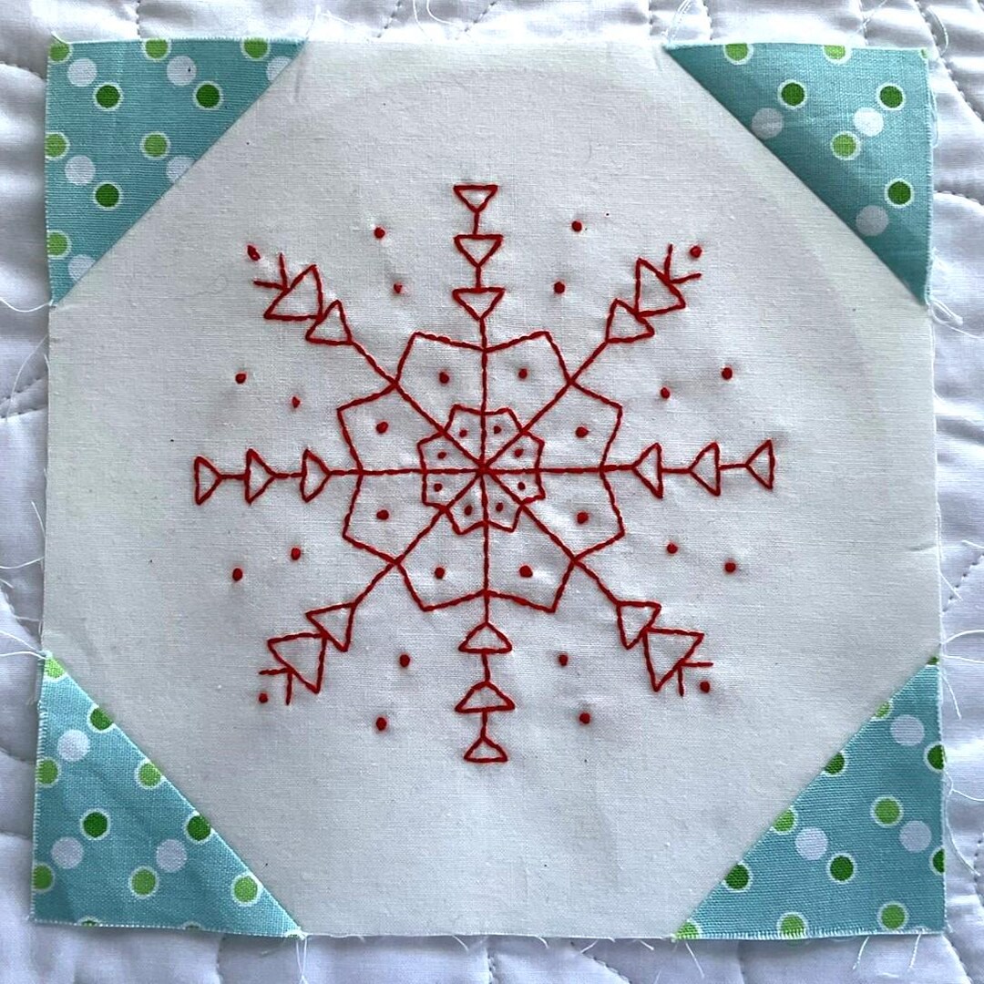 Redwork Snowflake Snowballs & Snowflakes Redwork 2025 Block of the Month Block 7, SSBOM ...