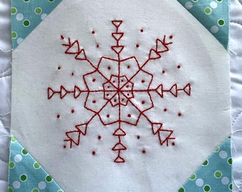 Snowballs & Snowflakes Redwork 2025 Block of the Month Block 7, SSBOM