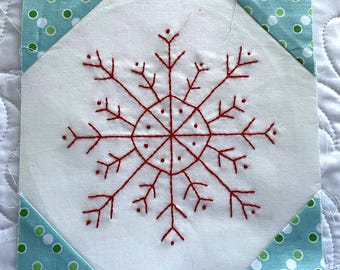 Snowballs & Snowflakes Redwork 2025 Block of the Month Block 5, SSBOM