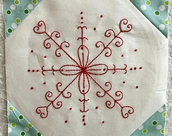 Snowballs & Snowflakes Redwork 2025 Block of the Month Block 8, SSBOM