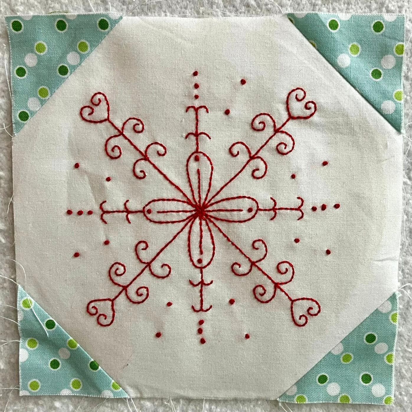 Redwork Snowflake Snowballs & Snowflakes Redwork 2025 Block of the Month Block 8, SSBOM ...