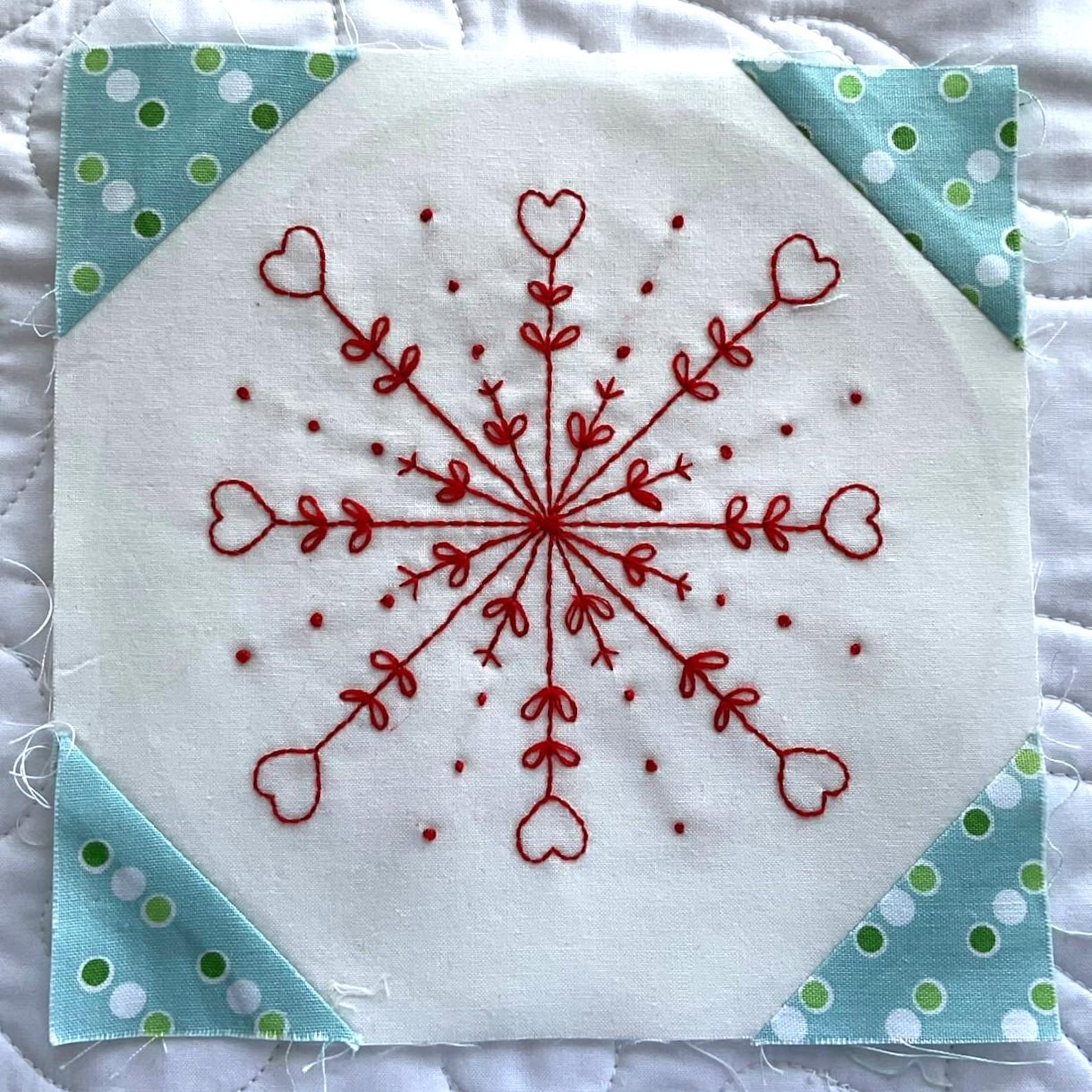 Redwork Snowflake Snowballs & Snowflakes Redwork 2025 Block of the Month Block 3, SSBOM ...