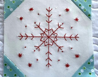 Snowballs & Snowflakes Redwork 2025 Block of the Month Block 1, SSBOM
