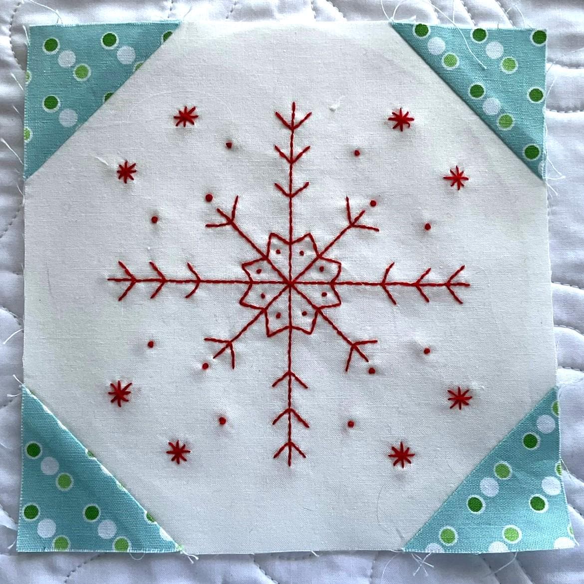 Redwork Snowflake Snowballs & Snowflakes Redwork 2025 Block of the Month Block 1, SSBOM ...