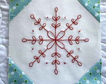 Snowballs & Snowflakes Redwork 2025 Block of the Month Block 2, SSBOM