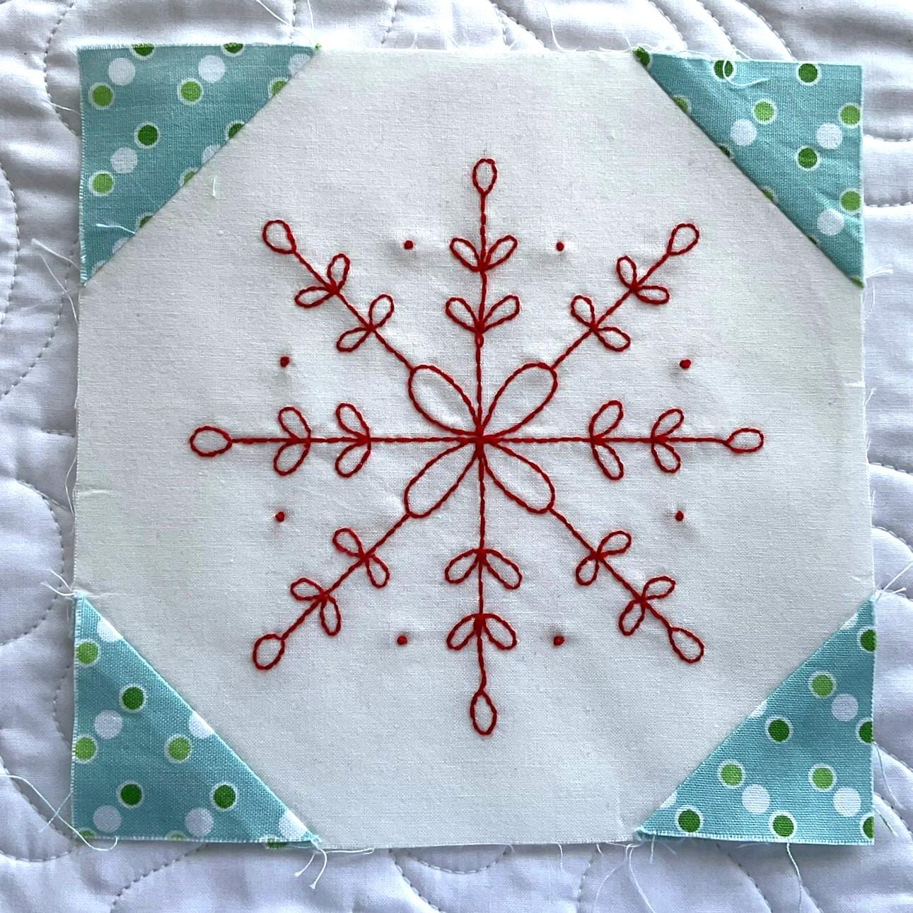 Redwork Snowflake Snowballs & Snowflakes Redwork 2025 Block of the Month Block 2, SSBOM ...