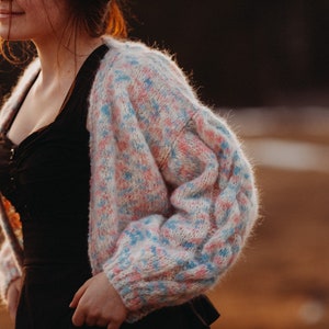 Extra short, trendy, puffy sweater, Short knitted jacket, Handmade jacket, I16 image 1